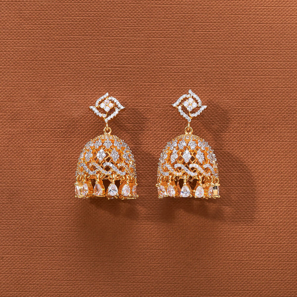 435993 Cz Classic Jhumki With Rhodium 2 Tone  Plating