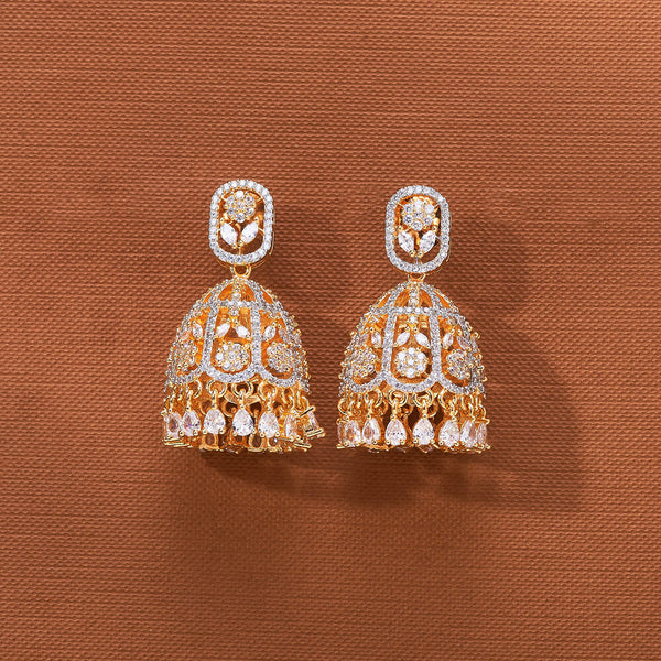 435994 Cz Classic Jhumki With Rhodium 2 Tone  Plating