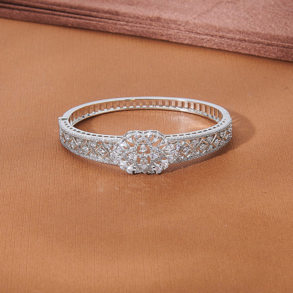 436031 Cz Openable Kada With Mehndi Rhodium 2 Tone Plating