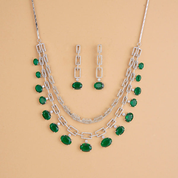 436058 Cubic Zirconia Classic Necklace Set With Rhodium Plating