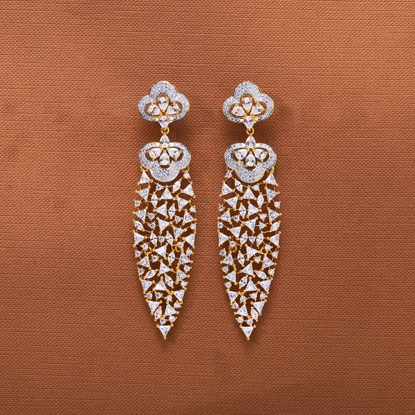 436063 Cz Classic Earring With Black Mehndi 2 Tone Rhodium Plating