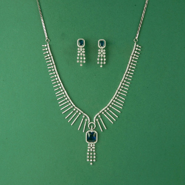 436105 Cubic Zirconia Classic Necklace Set With Rhodium Plating