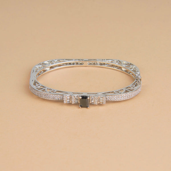 436165 Cubic Zirconia Openable Kada With Rhodium Plating