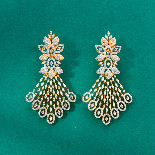 436168 Cz Classic Earring With Mehndi 2 Tone Rhodium Plating