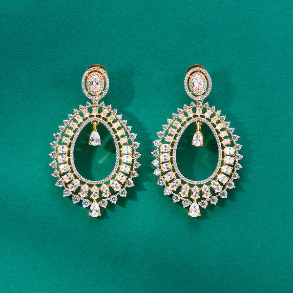 436171 Cz Classic Earring With Mehndi 2 Tone Rhodium Plating