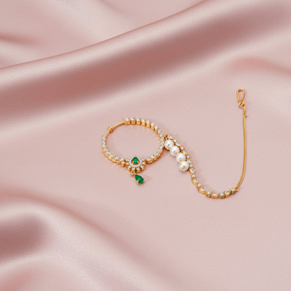 436192 Cz Pearl Nose Ring With 2 Tone Plating