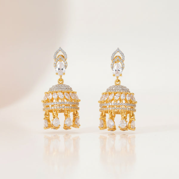 436202 Cz Delicate Jhumki With 2 Tone Rhodium Plating