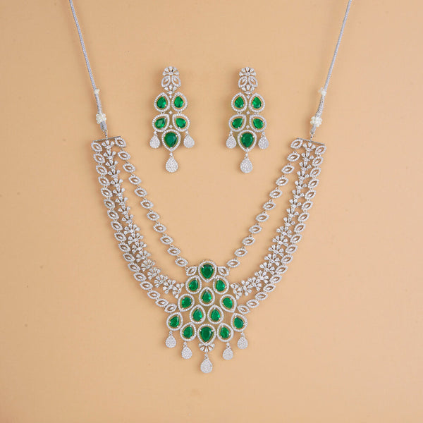 436221 Cubic Zirconia Classic Necklace Set With Rhodium Plating