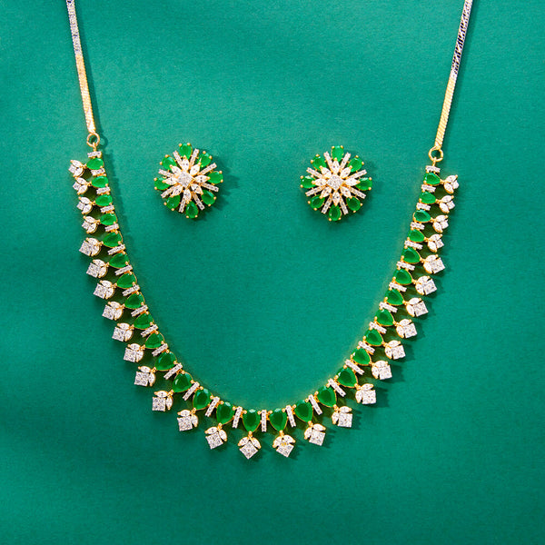 436264 Cubic Zirconia Classic Necklace Set With 2 Tone Plating