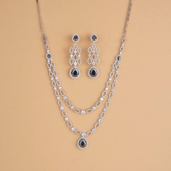 436266 Cubic Zirconia Classic Necklace Set With Rhodium Plating