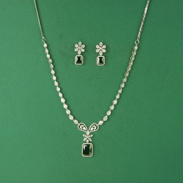 436267 Cubic Zirconia Classic Necklace Set With Rhodium Plating