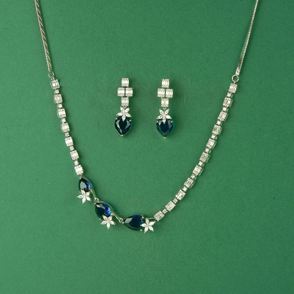 436270 Cubic Zirconia Classic Necklace Set With Rhodium Plating