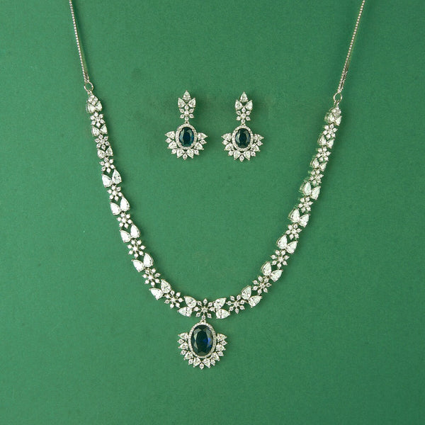 436271 Cubic Zirconia Classic Necklace Set With Rhodium Plating
