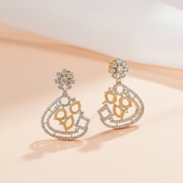 436317 Cz Classic Earring With Mehndi 2 Tone Rhodium Plating