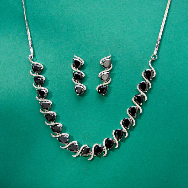 436325 Cubic Zirconia Delicate Necklace Set With Rhodium Plating