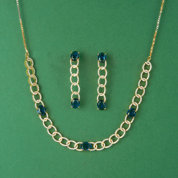 436339 Cubic Zirconia Classic Necklace Set With 2 Tone Plating