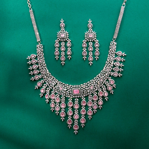 436343 Cz Classic Necklace With Rhodium Plating