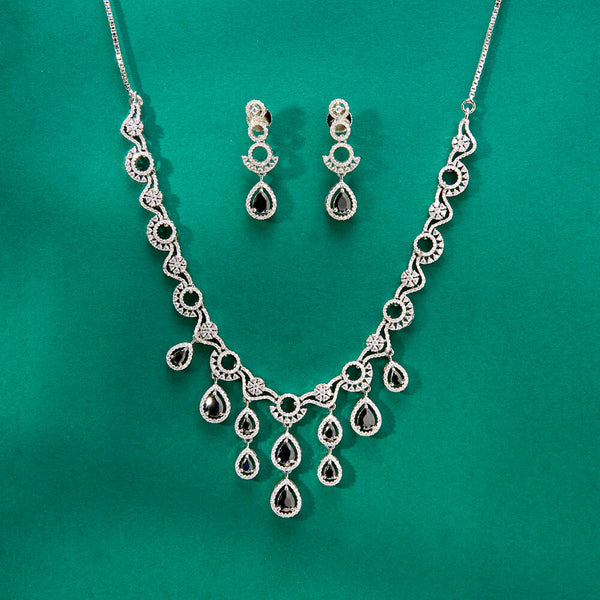 436344 Cz Classic Necklace With Rhodium Plating