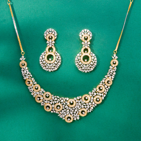 436450 Cubic Zirconia Classic Necklace Set With 2 Tone Rhodium Plating