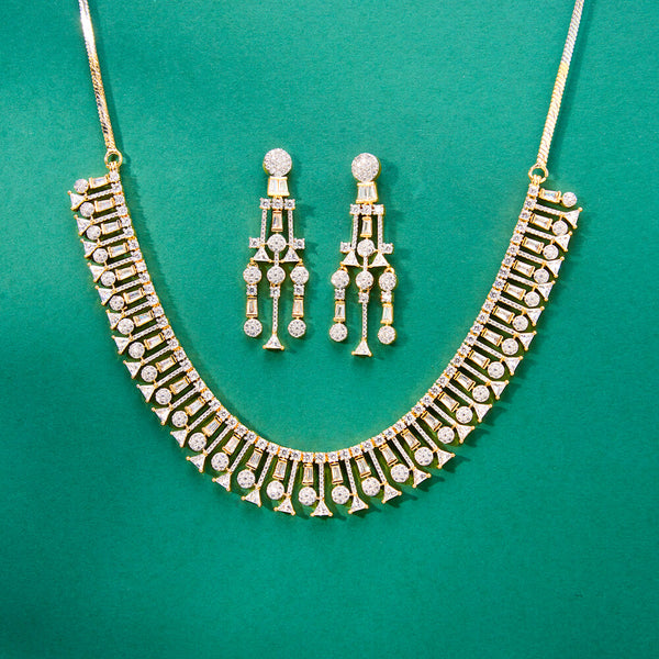 436451 Cubic Zirconia Classic Necklace Set With 2 Tone Rhodium Plating