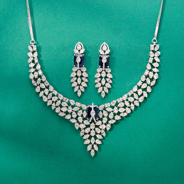 436453 Cubic Zirconia Classic Necklace Set With Rhodium Plating