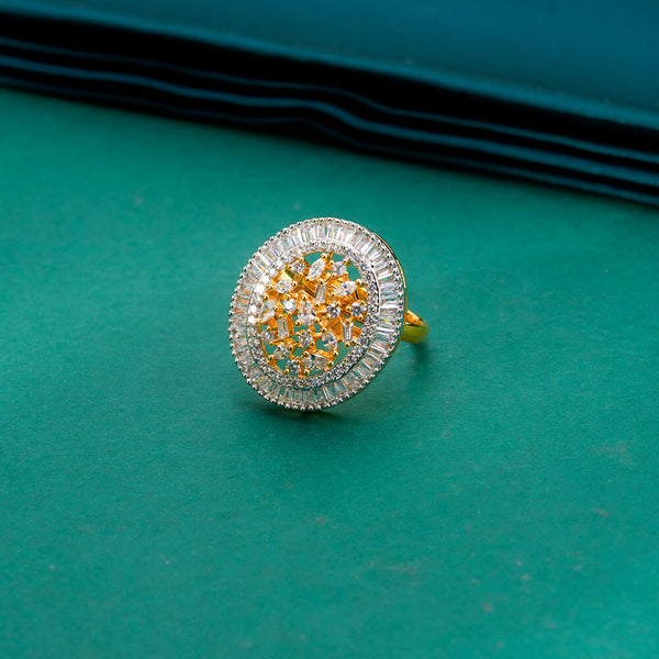 436461 Cz Classic Ring With 2 Tone Rhodium Plating