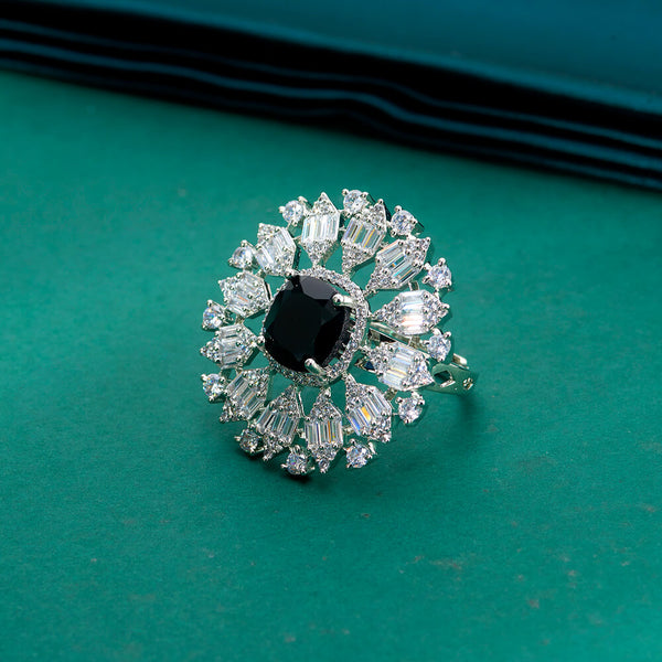 436466 Cz Adjustable Ring With Rhodium Plating