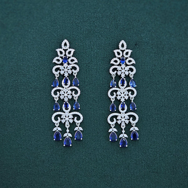 436523 Cz Long Earring With Rhodium Plating