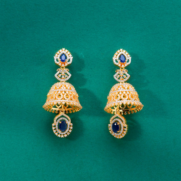 436529 Cz Classic Jhumki With 2 Tone Plating