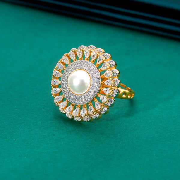 436602 Cubic Zirconia Moti Ring With 2 Tone Rhodium Plating