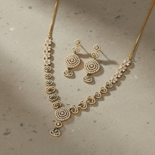 436618 Cubic Zirconia Classic Necklace Set With 2 Tone Plating