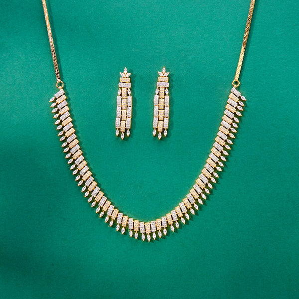 436629 Cubic Zirconia Classic Necklace Set With Mehndi 2 Tone Rhodium Plating