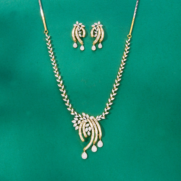 436630 Cz Classic Necklace With 2 Tone Rhodium Plating