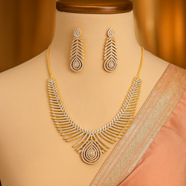 436634 Cubic Zirconia Classic Necklace Set With 2 Tone Rhodium Plating