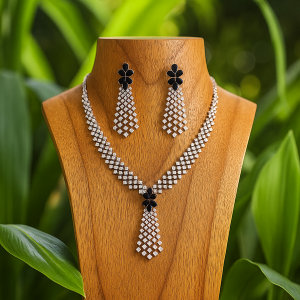 436733 Cz Classic Necklace With Rhodium Plating