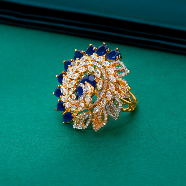 436782 Cz Adjustable Ring With 2 Tone Plating