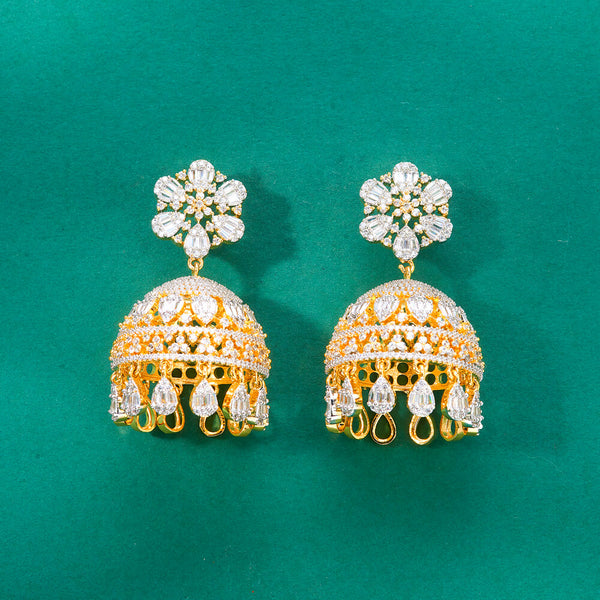 436797 Cz Classic Jhumki With 2 Tone Rhodium Plating