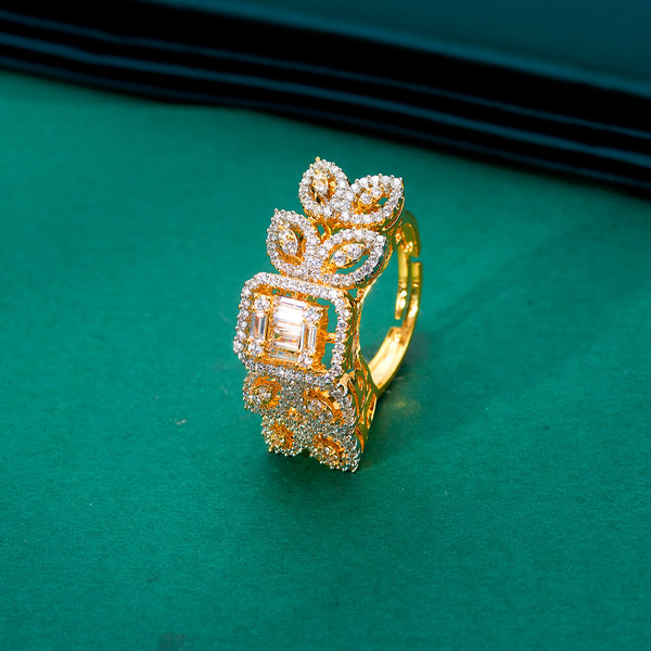 436801 Cz Adjustable Ring With 2 Tone Rhodium Plating