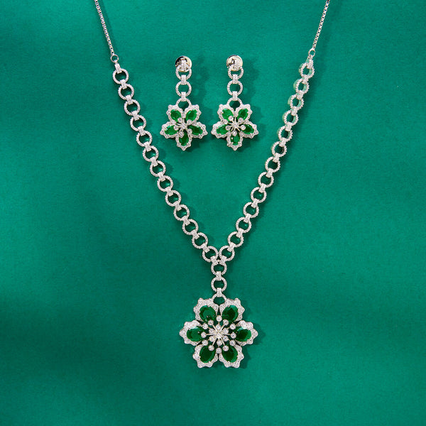 436863 Cz Classic Necklace With Rhodium Plating