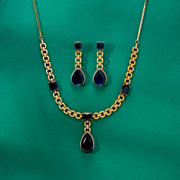 436874 Cz Classic Necklace Set With Mehndi Plating