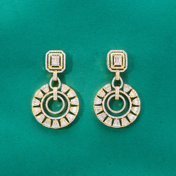 436880 Cz Classic Earring With 2 Tone Rhodium Plating