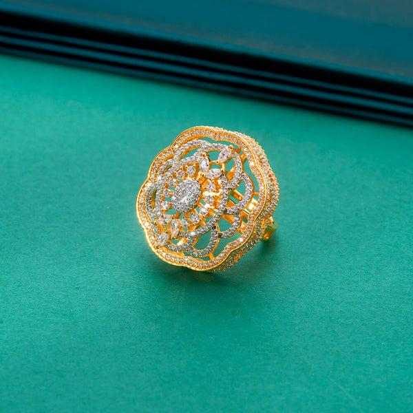 436883 Cz Adjustable Ring With Rhodium 2 Tone Plating