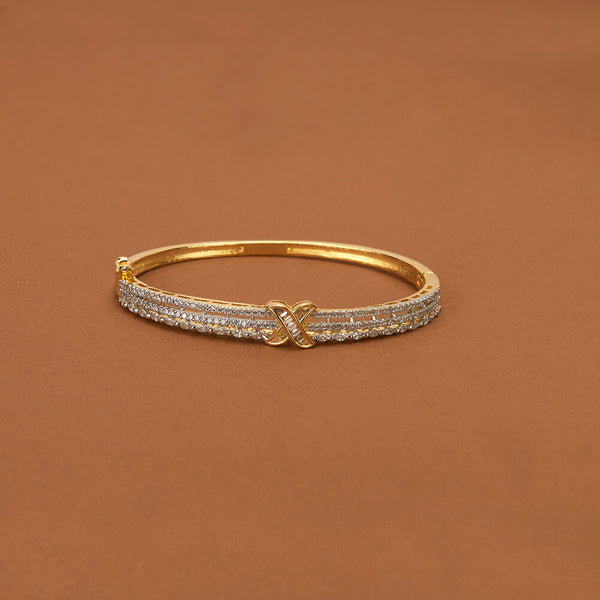 436997 Cubic Zirconia Delicate Kada With 2 Tone Rhodium Plating