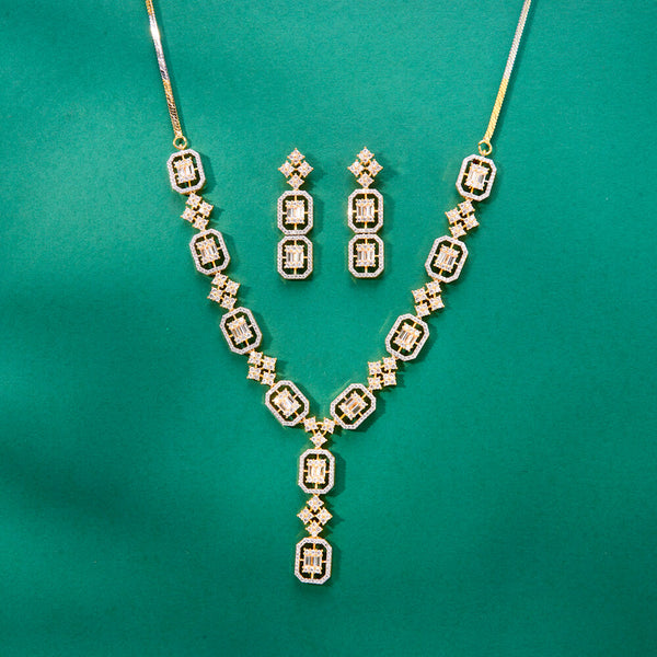 437021 Cubic Zirconia Classic Necklace Set With 2 Tone Rhodium Plating