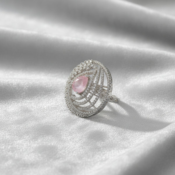 437027 Cubic Zirconia Classic Ring With Rhodium Plating