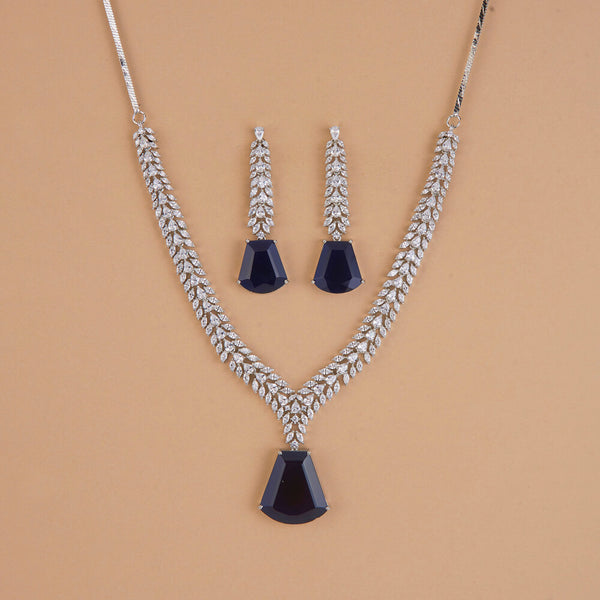 437041 Cubic Zirconia Classic Necklace Set With Rhodium Plating