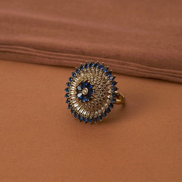 437106 Cubic Zirconia Classic Ring With Mehndi Plating