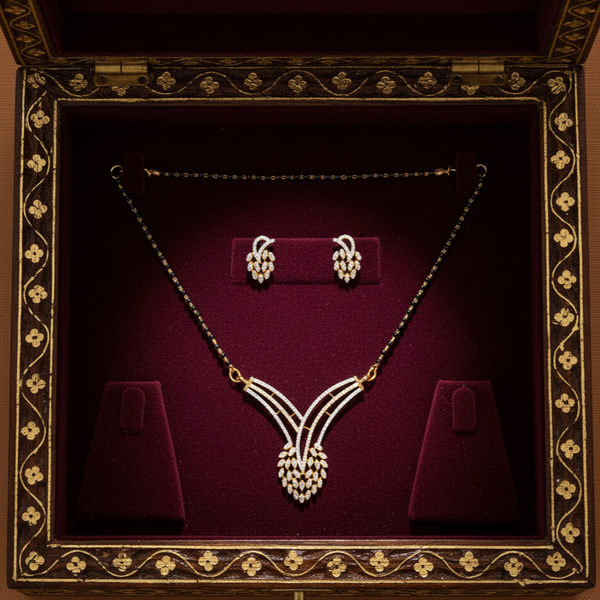 437135 Cubic Zirconia Classic Mangalsutra With 2 Tone Rhodium Plating