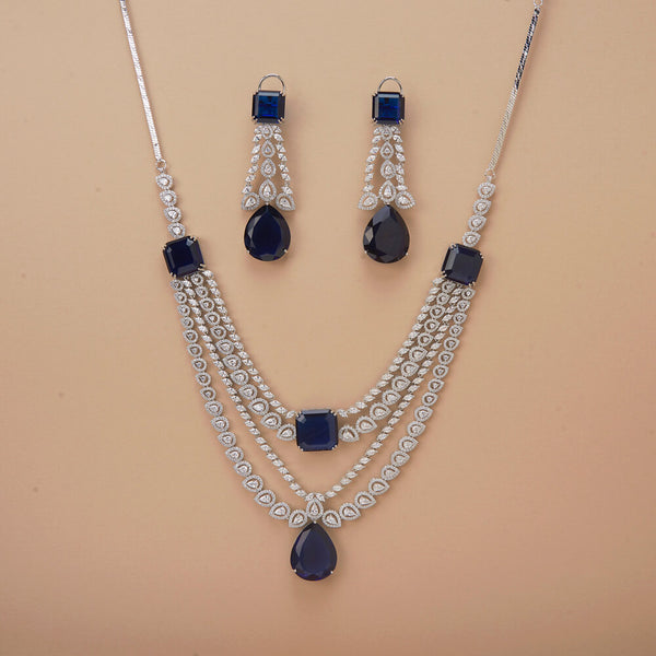 437154 Cz Classic Necklace Set With Rhodium Plating