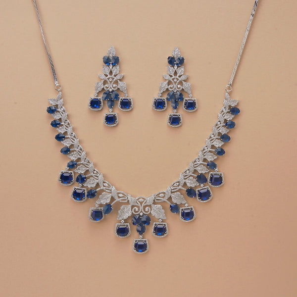 437156 Cz Classic Necklace Set With Rhodium Plating